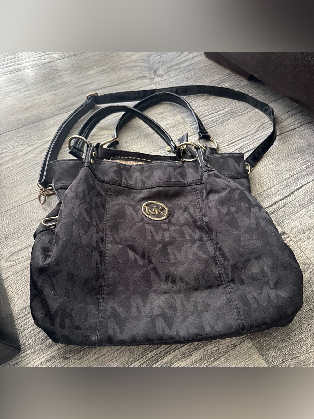 Black MK Logo Shoulder Bag with Gold Accent